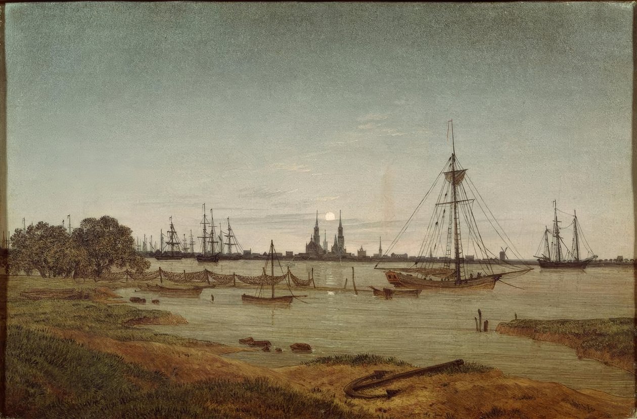 Hafen bei Mondschein von Caspar David Friedrich