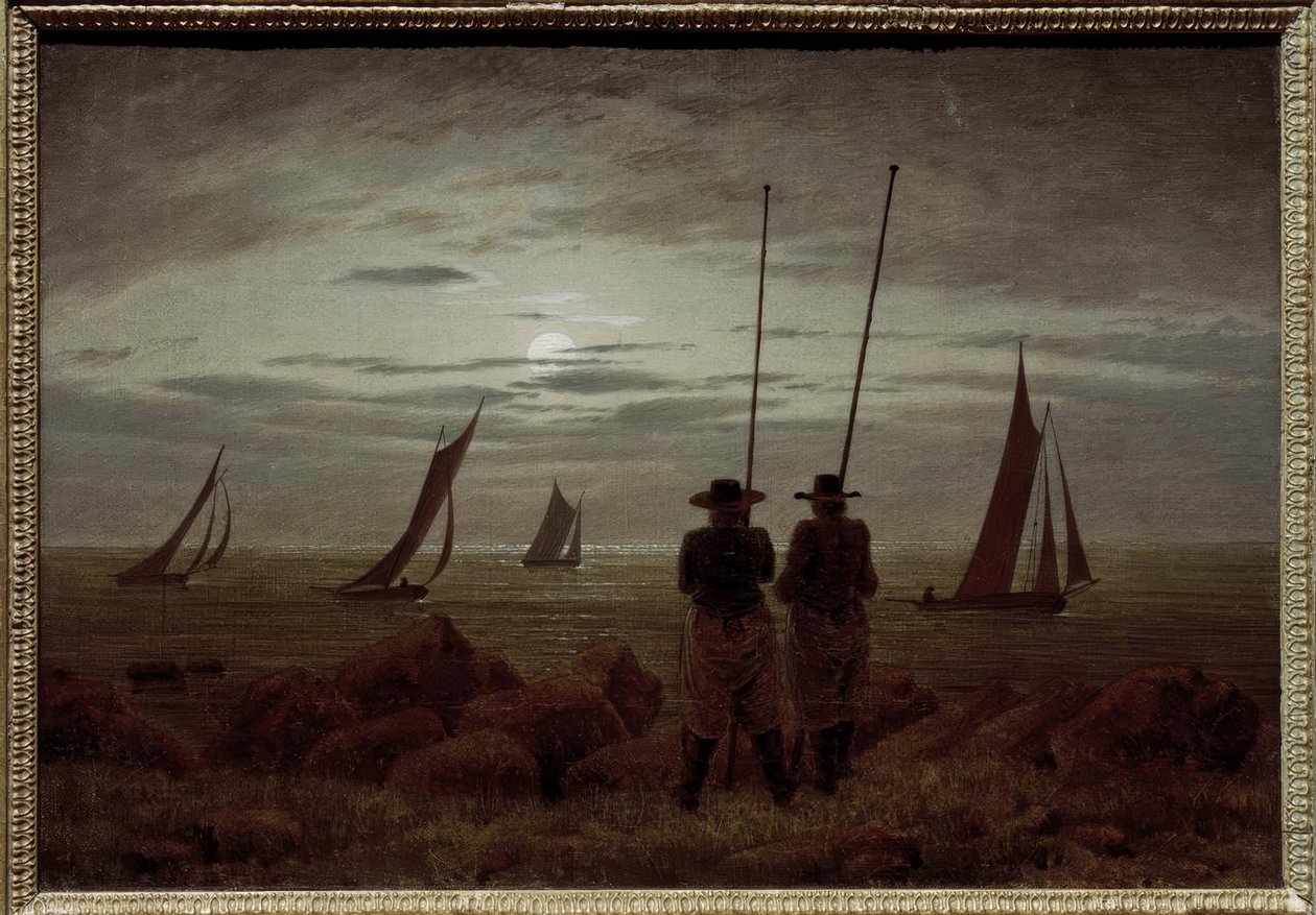 Mondnacht am Strand mit Fischern von Caspar David Friedrich
