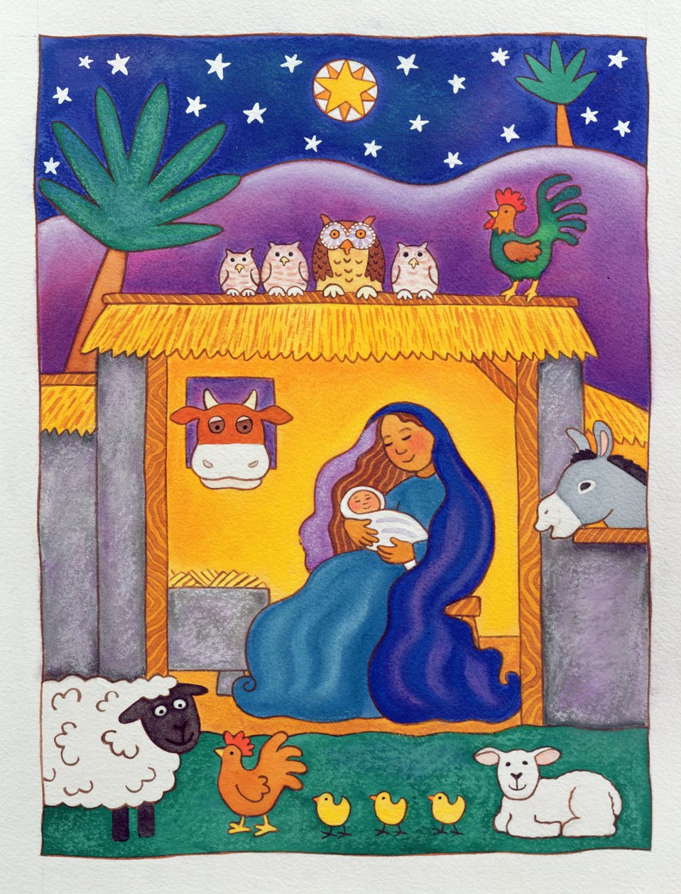 Eine Krippenszene im Bauernhof, 1996 von Cathy Baxter
