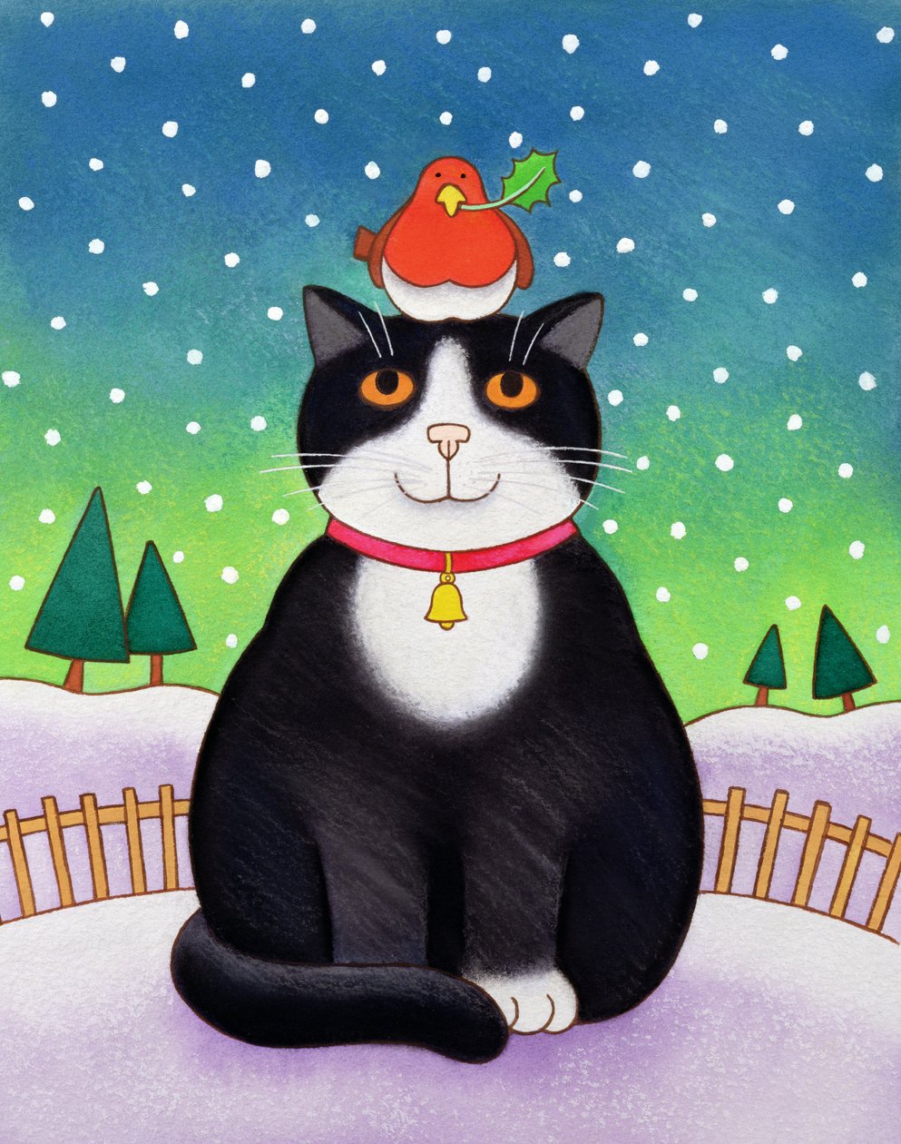 Katze mit Rotkehlchen von Cathy Baxter