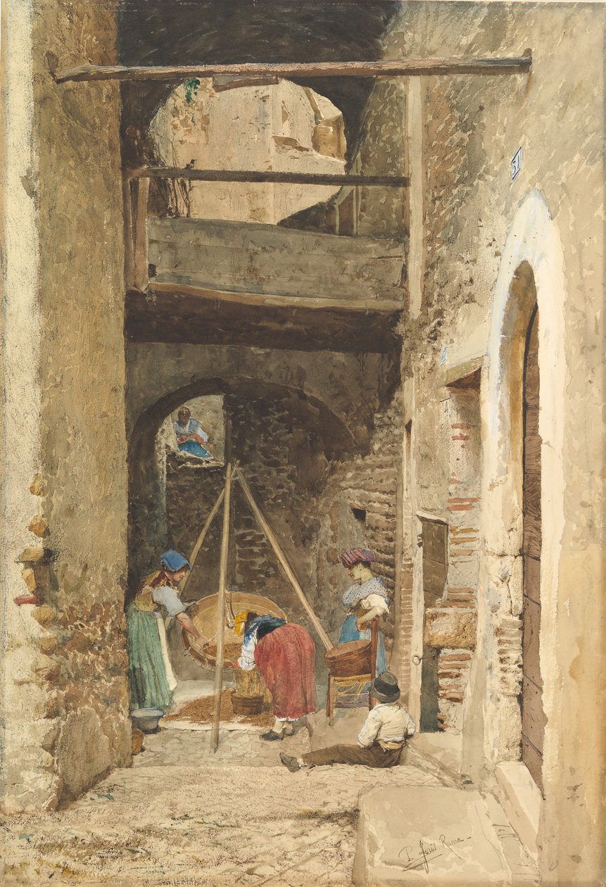 Italienischer Innenhof und Figuren, 1843-1921 von Cavaliere Pio Joris