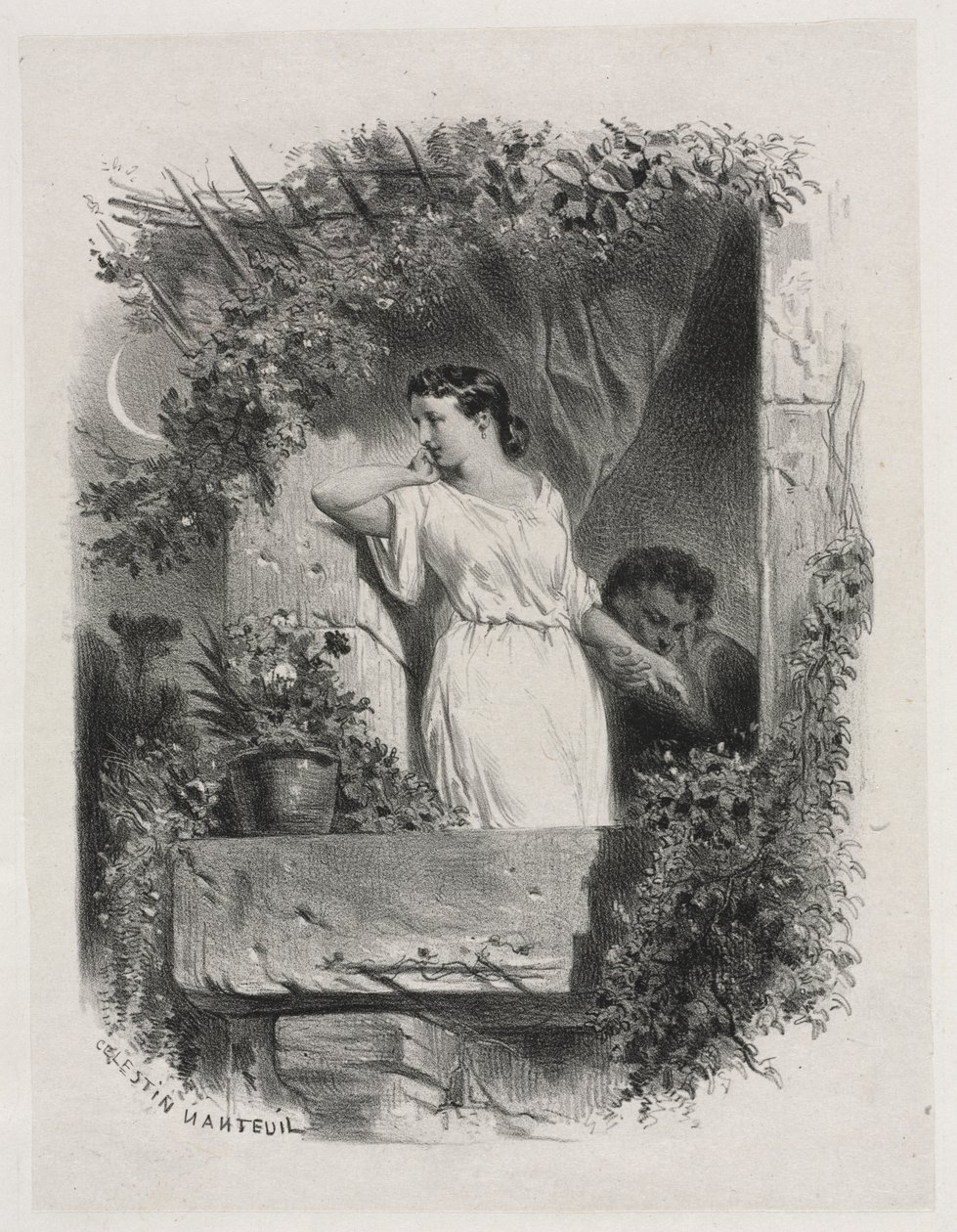 Auf dem Balkon von Celestin Francois Nanteuil