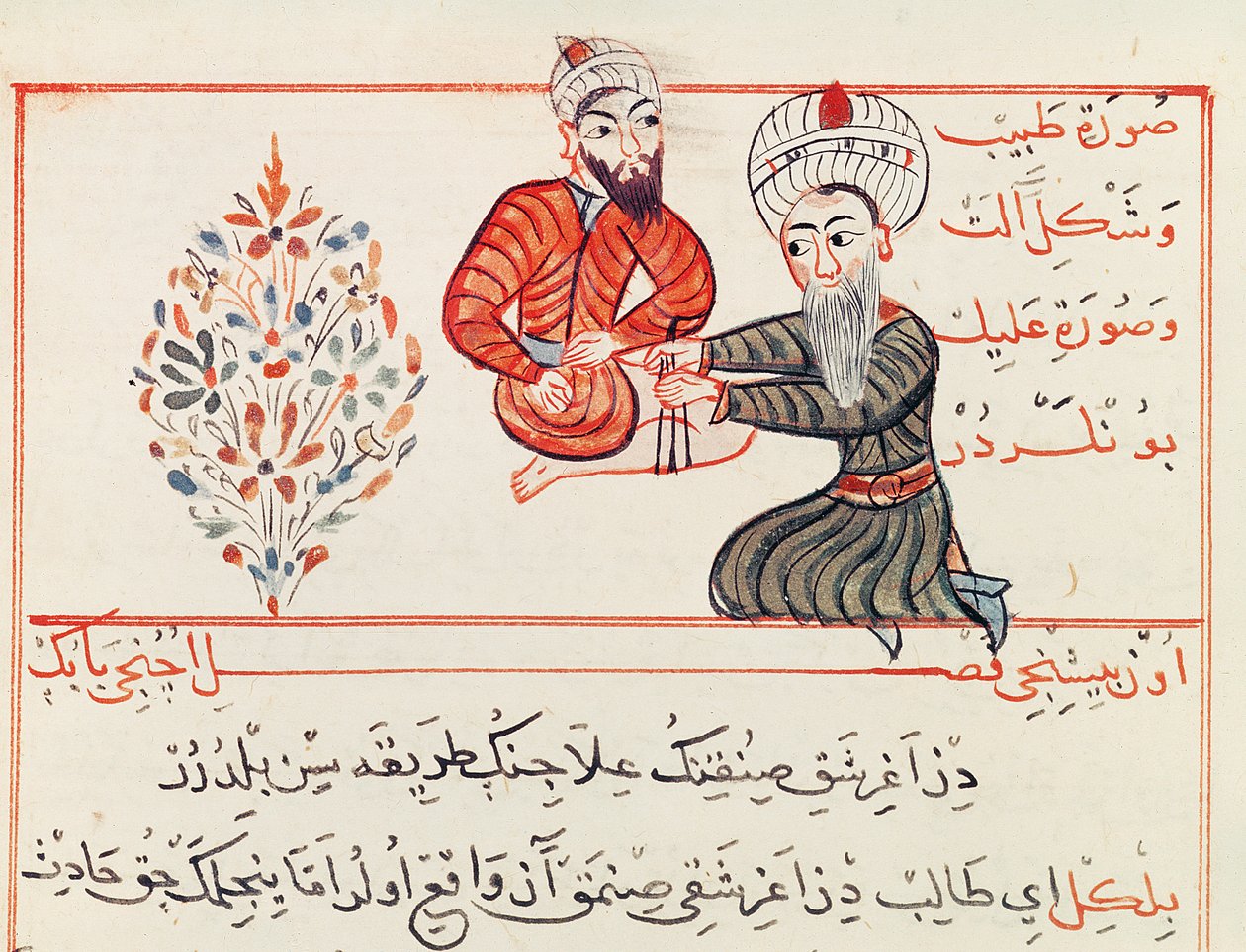 Ms Sup Turc 693 fol. 188 Reduktion oder Einstellung eines gebrochenen Oberschenkels, 1466 von Charaf ed Din