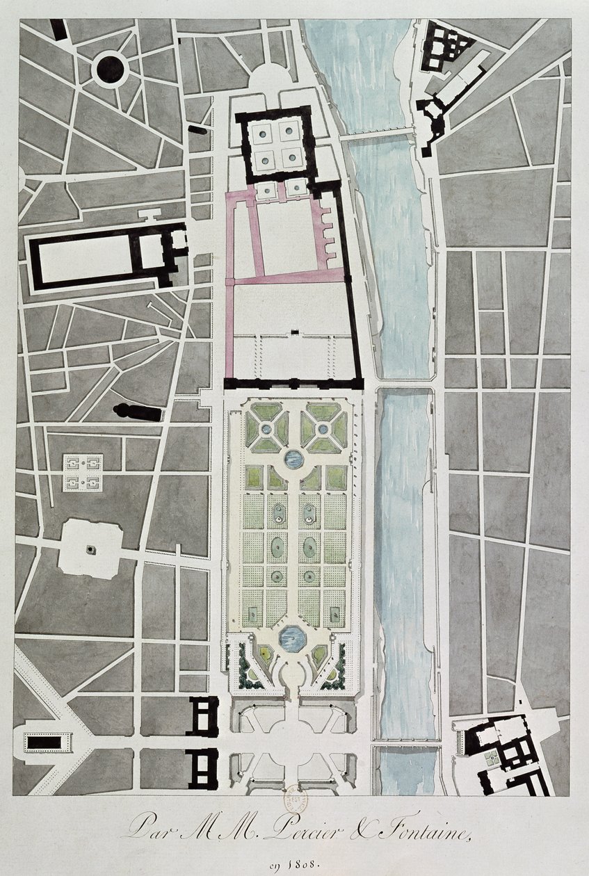 Entwurf zur Verbindung der Tuilerien mit dem Louvre, 1808 von Charles Percier