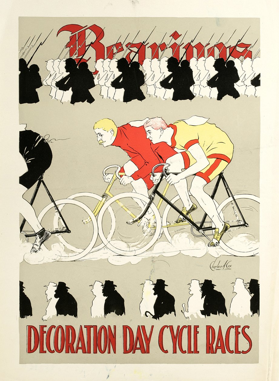 Lager, Dekorationstag-Radrennen. Plakat, ca. 1890er Jahre von Charles A. Cox