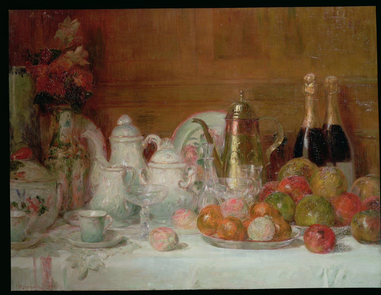 Stillleben mit Früchten und Champagnerflaschen von Charles Couche