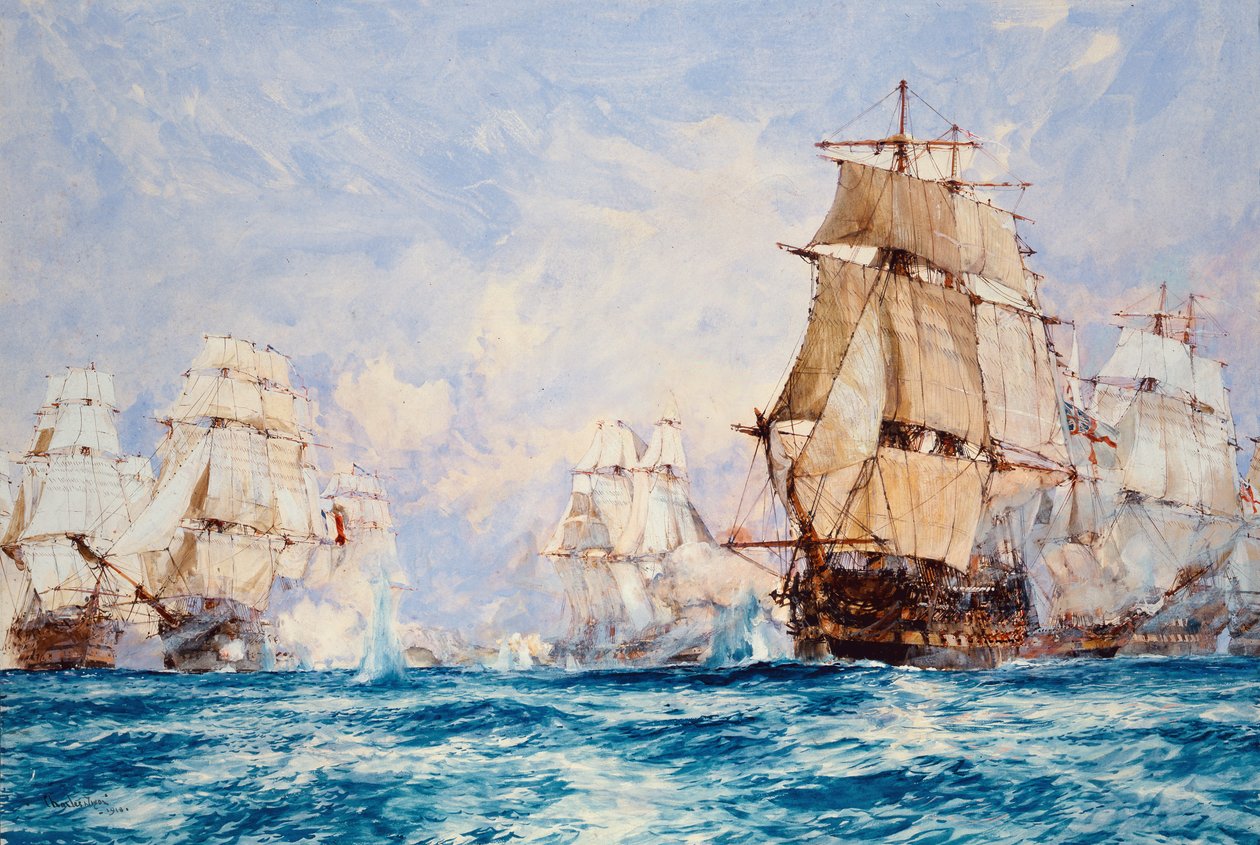 Die Blockade von Toulon, die Aktion vor Bandol im Jahr 1810, 1918 von Charles Edward Dixon