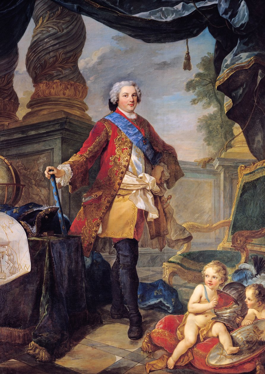 Louis (1729-65) Dauphin von Frankreich mit einem Plan der Belagerung von Tournai, 1747 von Charles Joseph Natoire