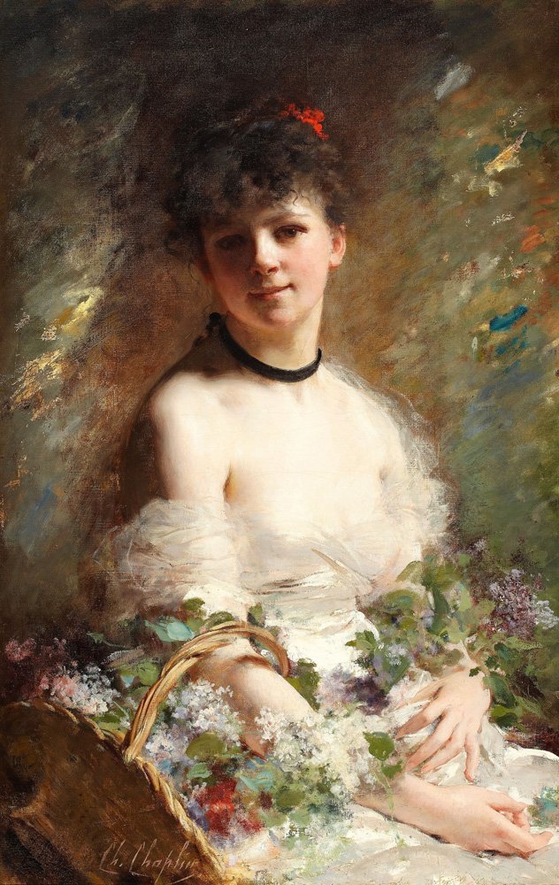 Junge Frau mit Blumenkorb von Charles Joshua Chaplin