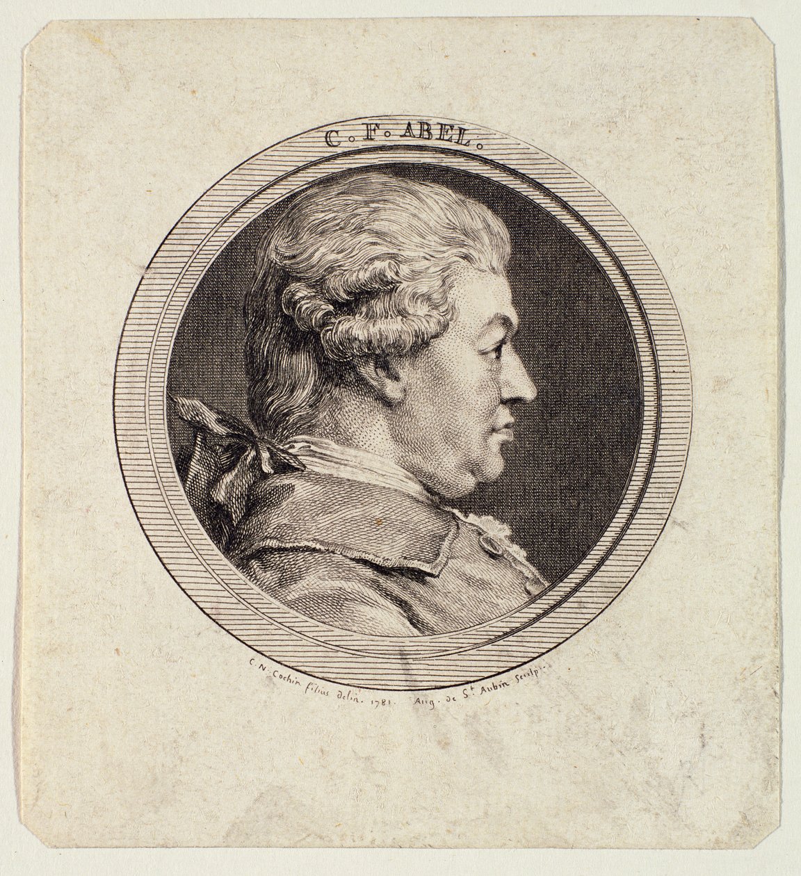 Carl Friedrich Abel (1723-87) graviert von Augustin de Saint-Aubin (1736-1807) 1781 von Charles Nicolas II Cochin