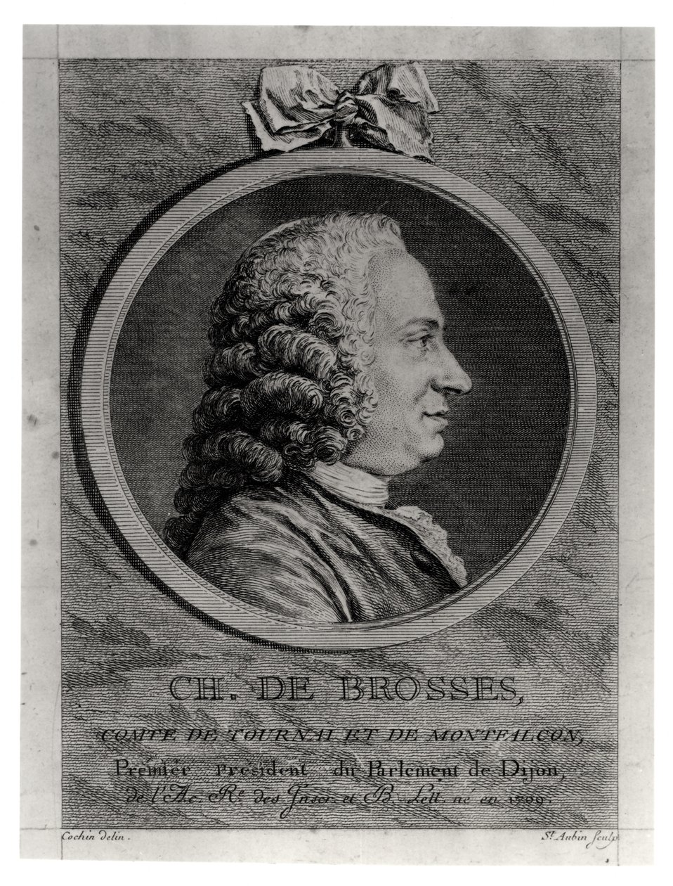 Charles de Brosses (1709-77), Graf von Tournai und Montfaucon, graviert von Augustin de Saint-Aubin (1736-1807) von Charles Nicolas II Cochin