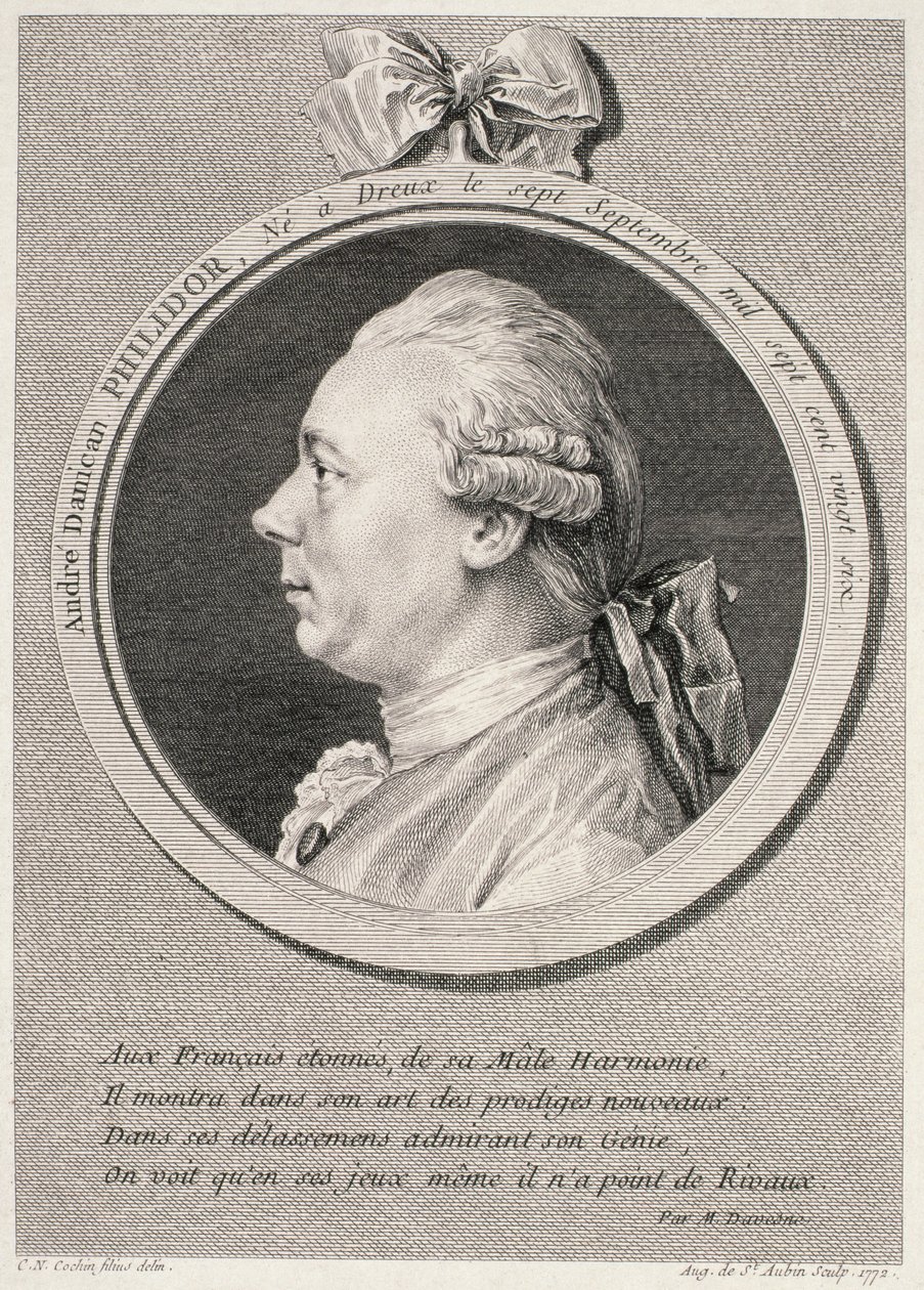 Porträt von Francois-Andre-Danica Philidor (1726-95) gestochen von Augustus de Saint-Aubin, 1772 von Charles Nicolas II Cochin