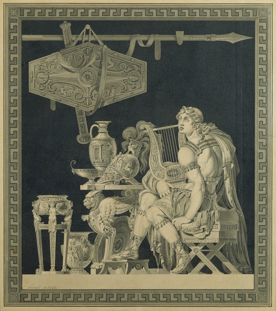 Achilles spielt die Leier von Charles Pierre Joseph Normand