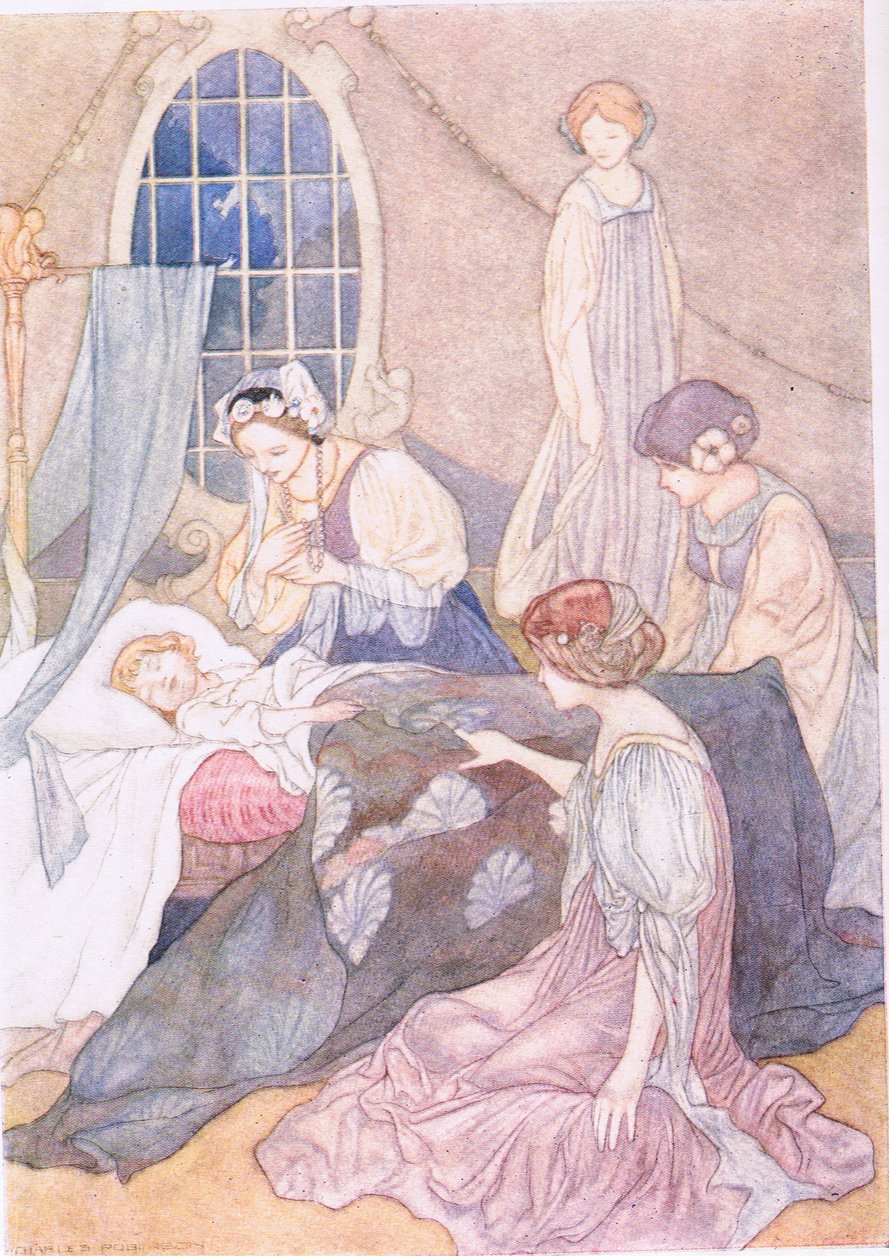 Sie ging in ihr Zimmer, wo ihr Sohn George schlief, bewacht von wartenden Frauen von Charles Robinson
