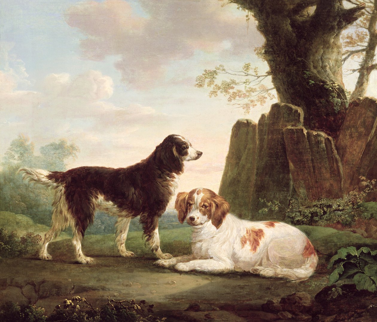 Zwei Spaniels in einer Landschaft von Charles Towne