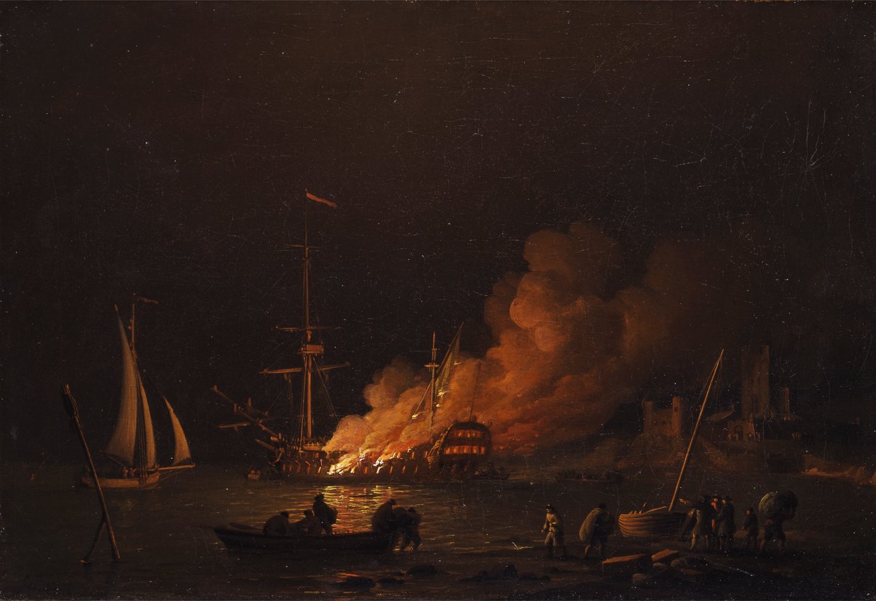 Schiff in der Nacht in Brand von Charles Brooking
