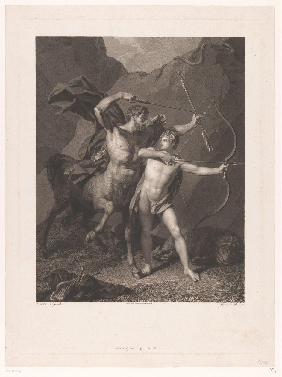 Chiron unterrichtet Achilles im Bogenschießen von Charles Clément Bervic