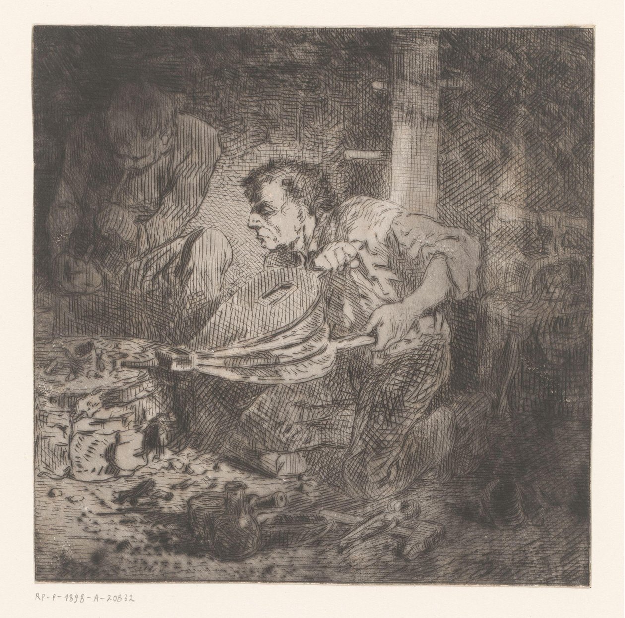 Schmied mit Blasebalg von Charles Emile Jacque (attributed to)