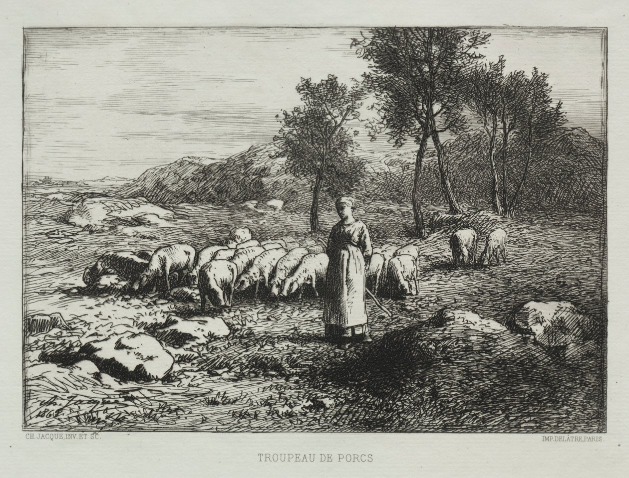 Schweineherde von Charles Emile Jacque