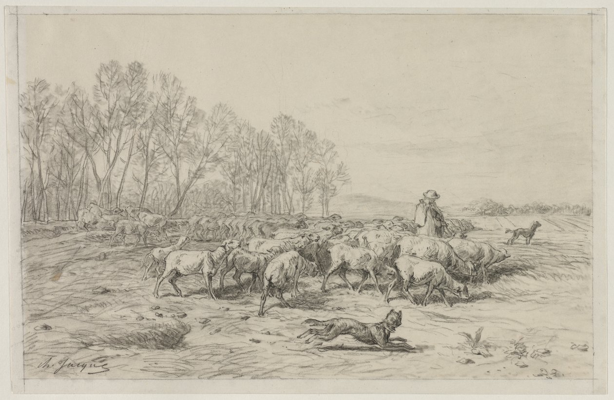 Landschaft mit einer Schafherde von Charles Emile Jacque