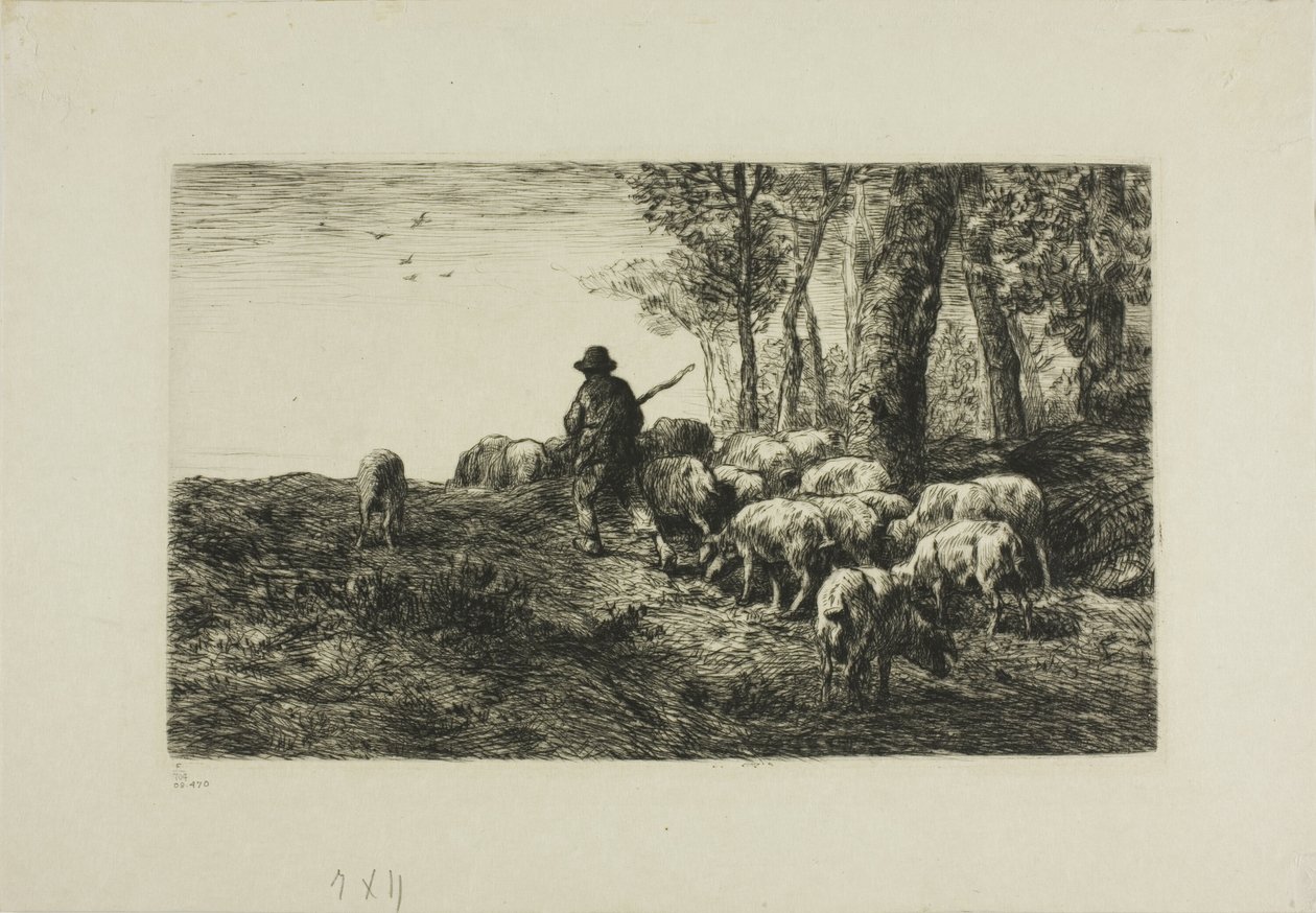 Mann mit Schweineherde von Charles Emile Jacque