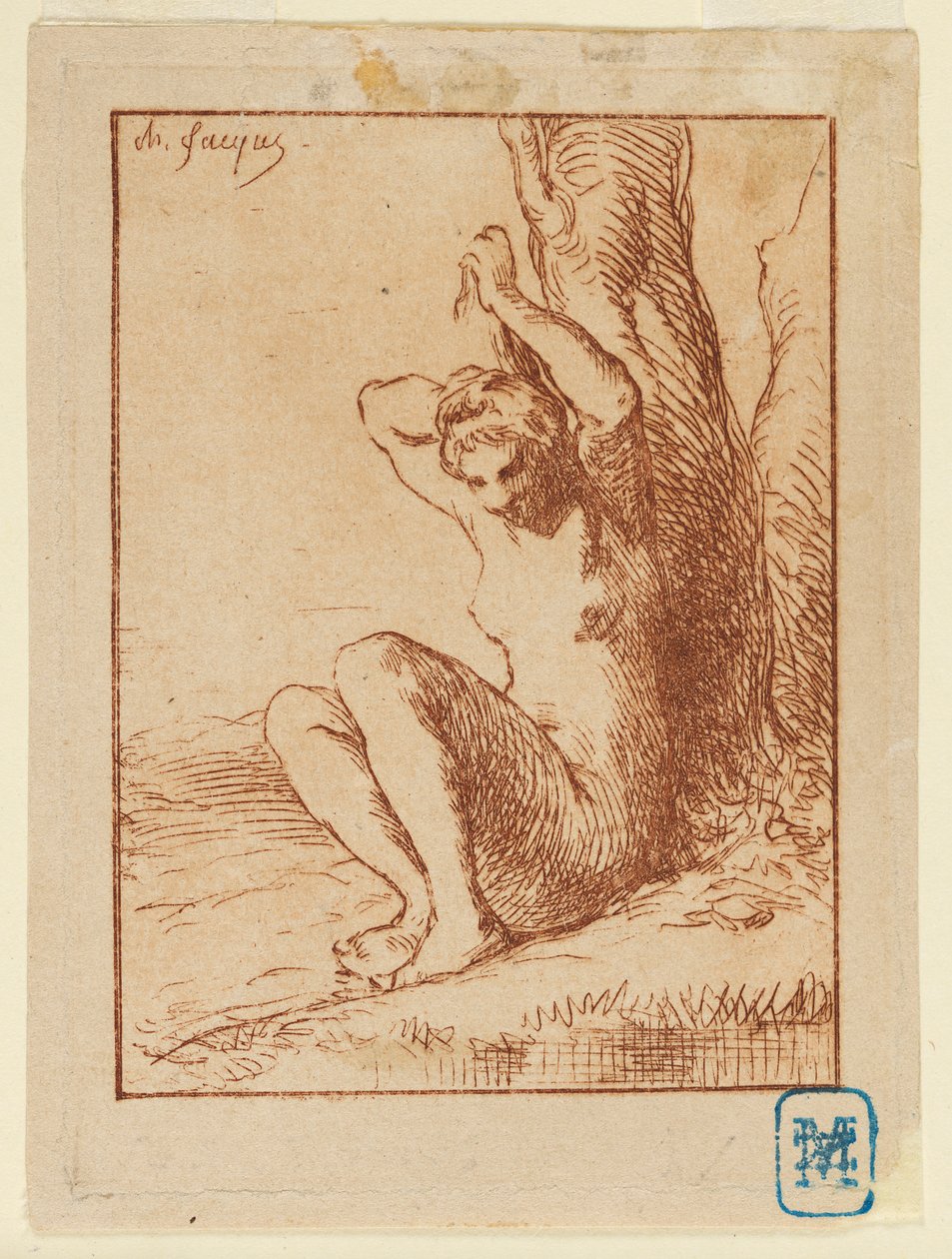 Nackte Frau, die an einem Bach sitzt von Charles Emile Jacque