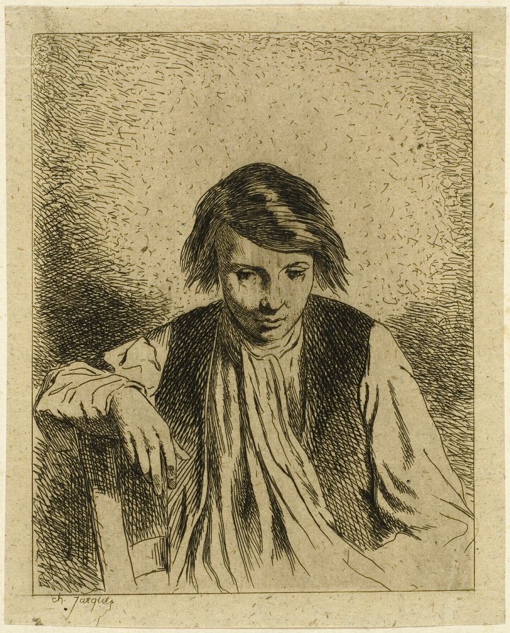Sitzender Junge von Charles Emile Jacque