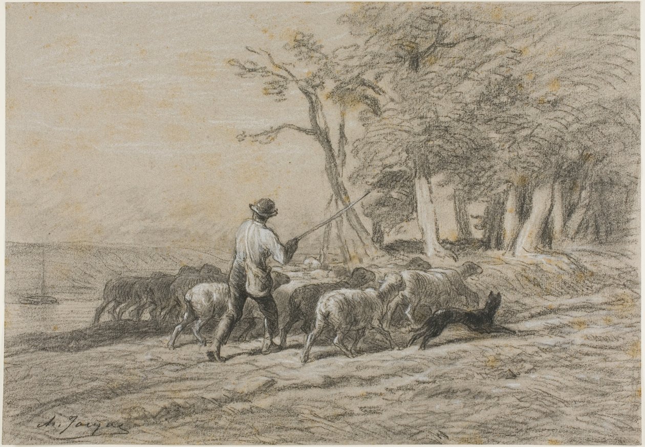 Hirte und seine Herde von Charles Emile Jacque