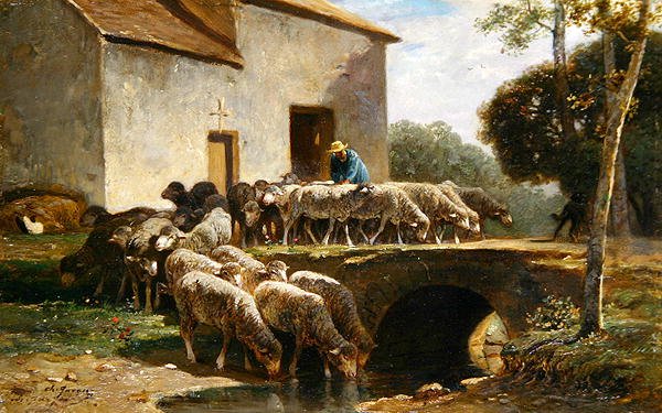 Die Herde zieht ab von Charles Emile Jacque