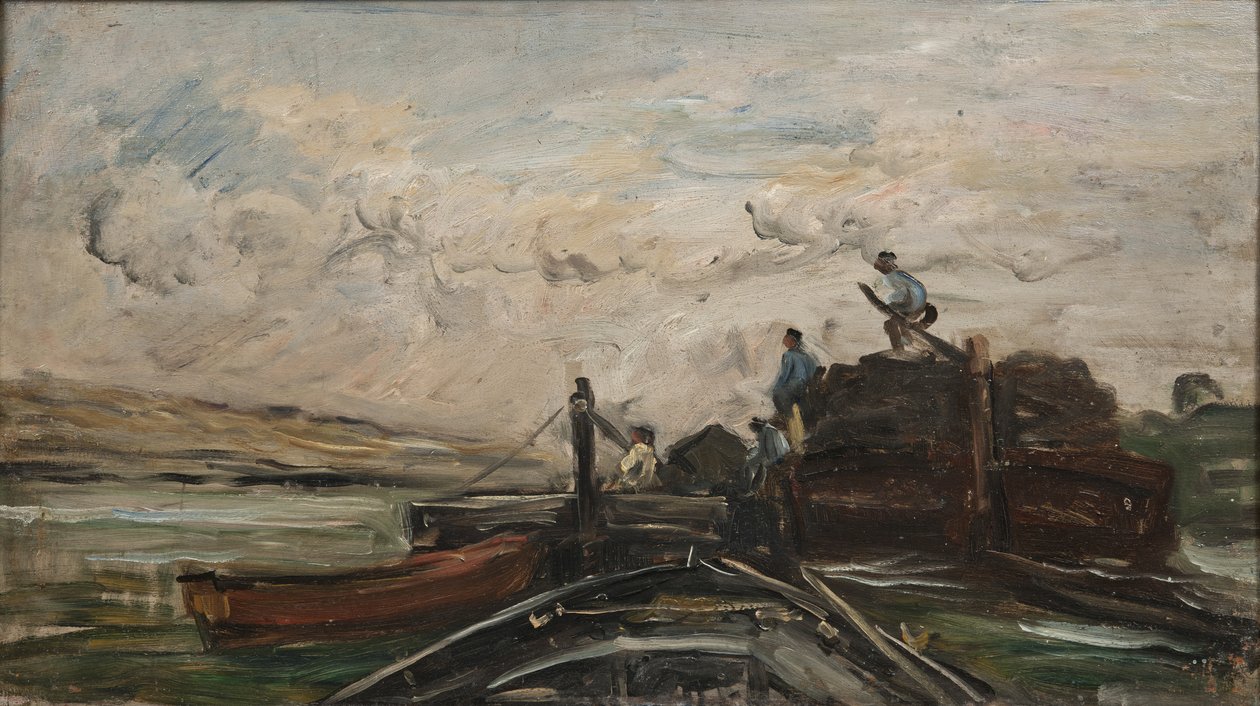 Lastkähne auf einem Fluss, ca. 1865 von Charles Francois Daubigny