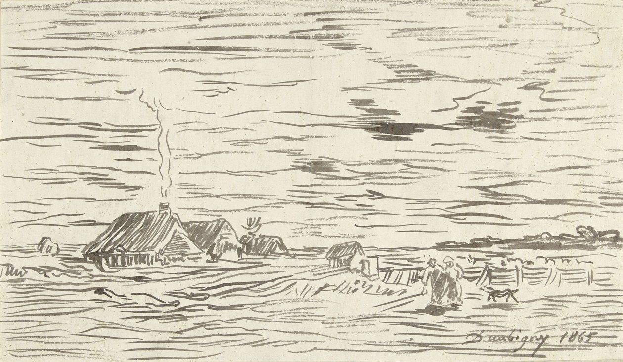 Bauernhäuser im flachen Land von Charles Francois Daubigny