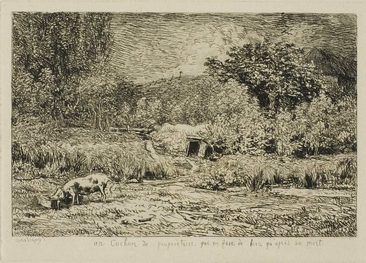 Schwein in einem Obstgarten von Charles Francois Daubigny