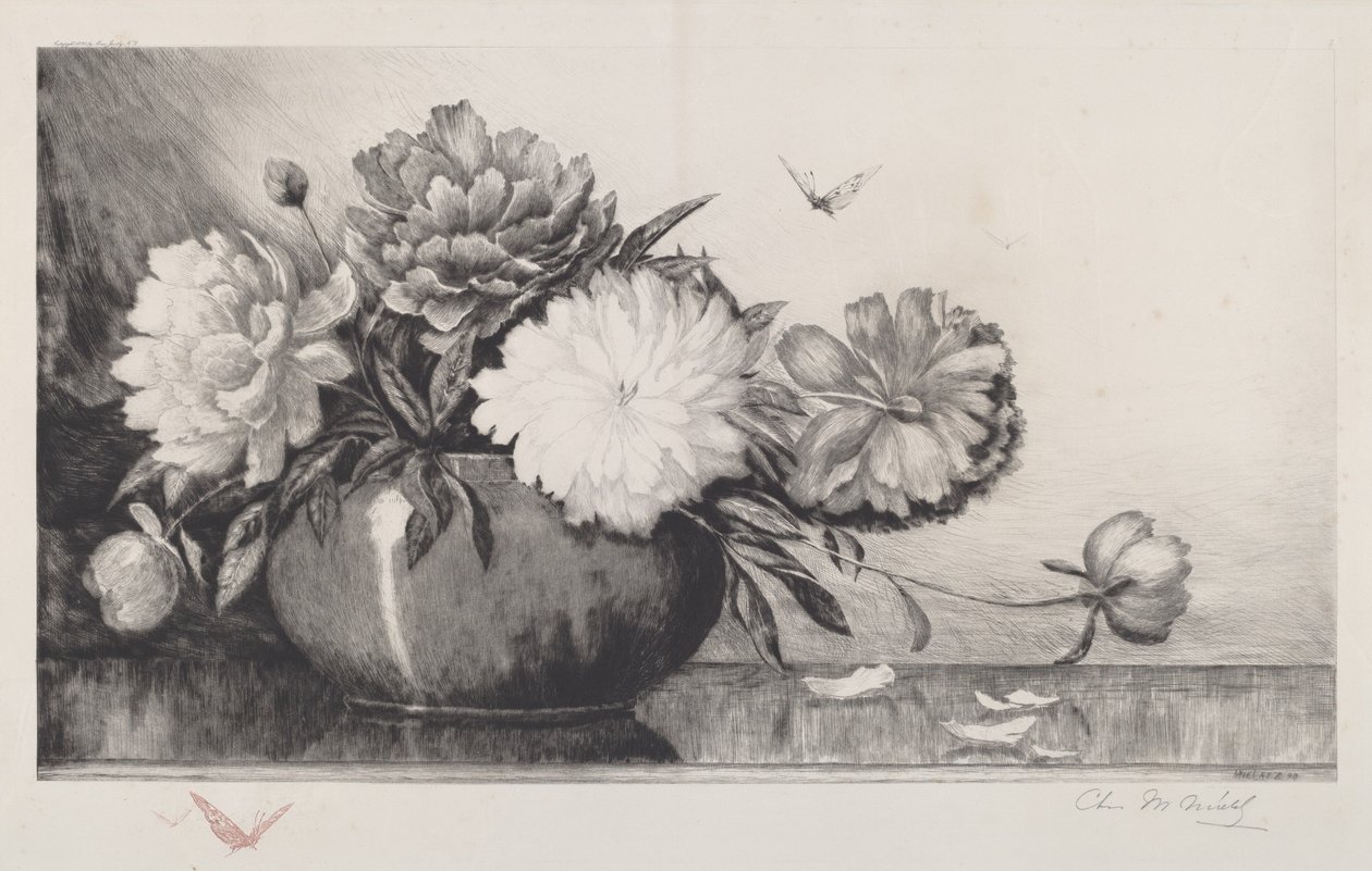 Ohne Titel (Pfingstrosen in einer Schale) von Charles Frederick William Mielatz
