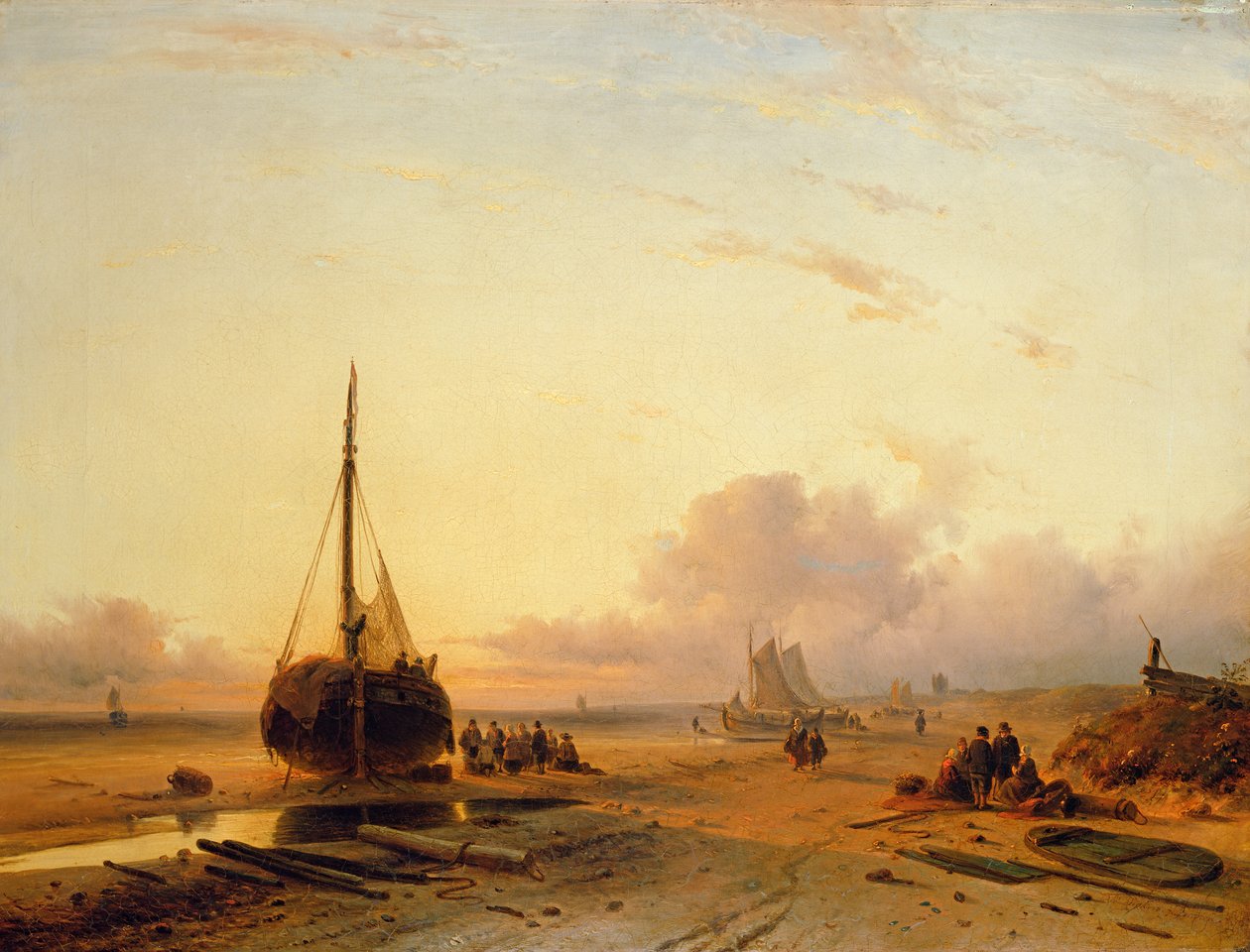 Strandszene mit Fischerbooten von Charles Henri Joseph Leickert