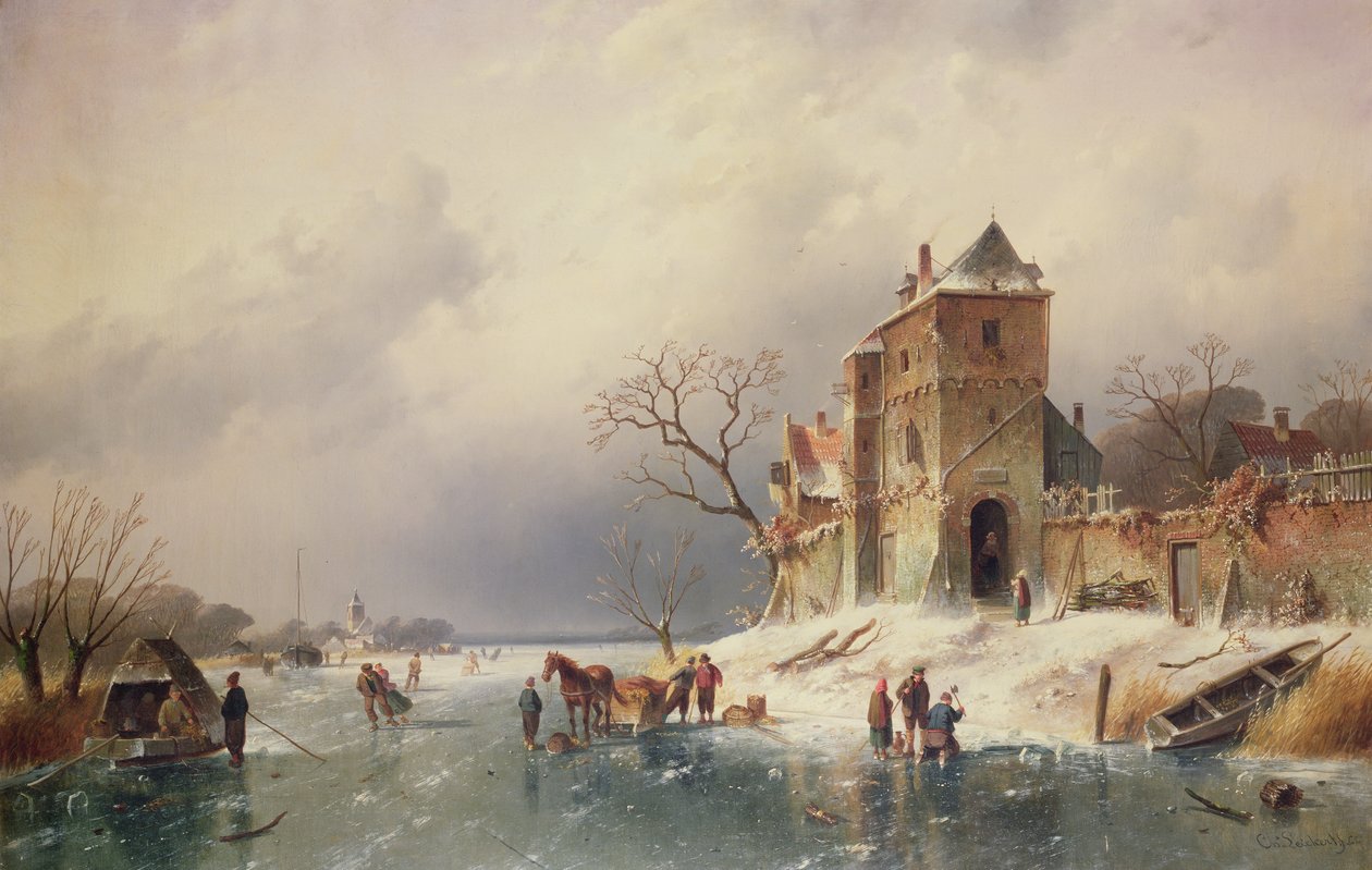 Gefrorene Winterszene, 19. Jahrhundert von Charles Henri Joseph Leickert