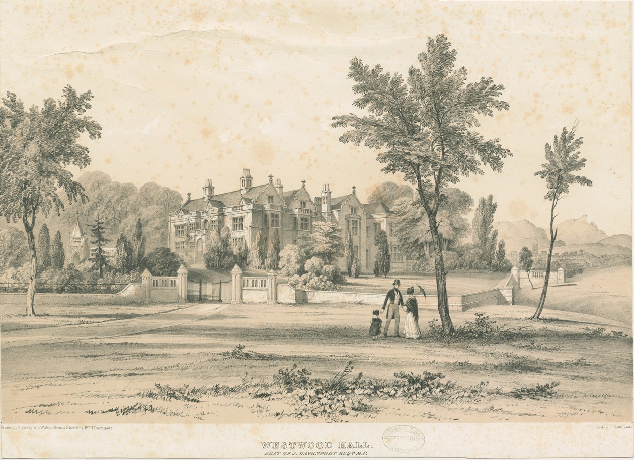 Westwood Hall: getönte Lithographie, undatiert [1832-1841] von Charles Joseph Hullmandel