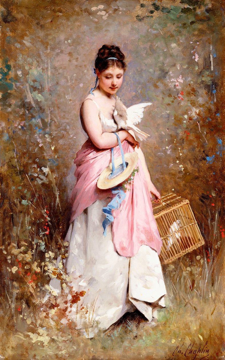 Junges Mädchen mit Tauben von Charles Joshua Chaplin