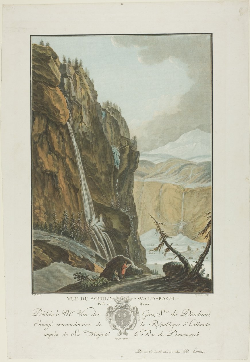 Ansicht des Schild-Wald-Bachs, im Winter aufgenommen von Charles Melchior Descourtis