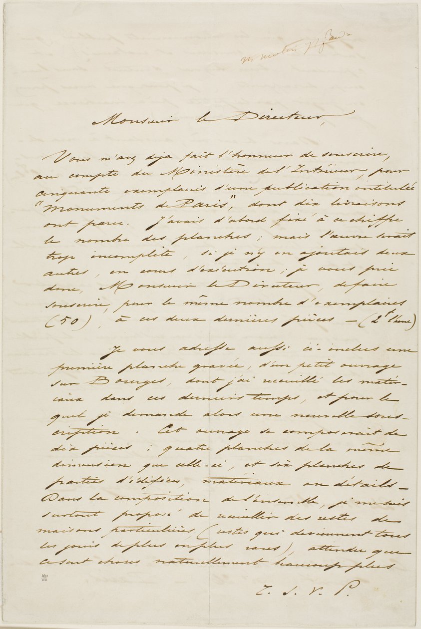 Charles Meryon Autographierter Brief von Charles Meryon