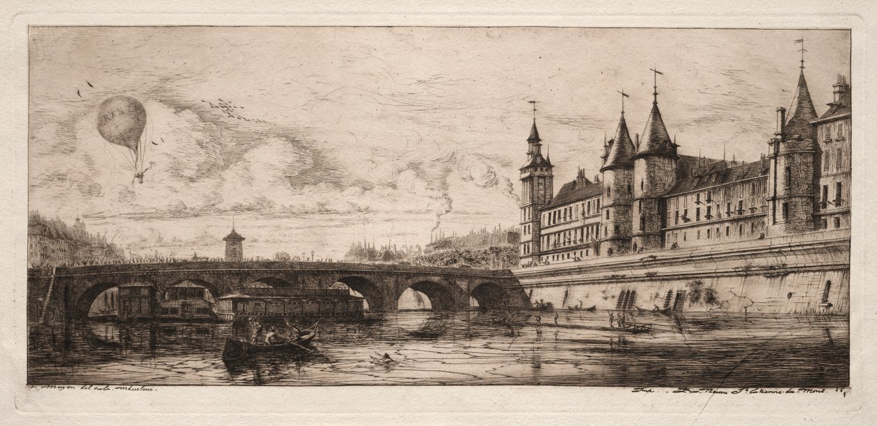 Radierungen von Paris: Die Wechselbrücke von Charles Meryon
