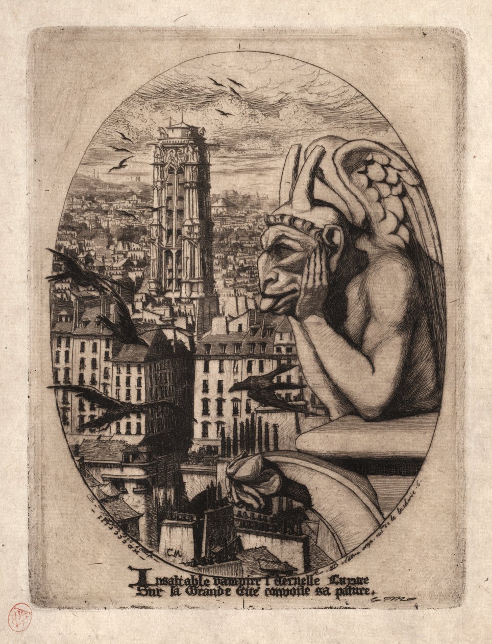 Radierungen von Paris: Der Wasserspeier von Charles Meryon