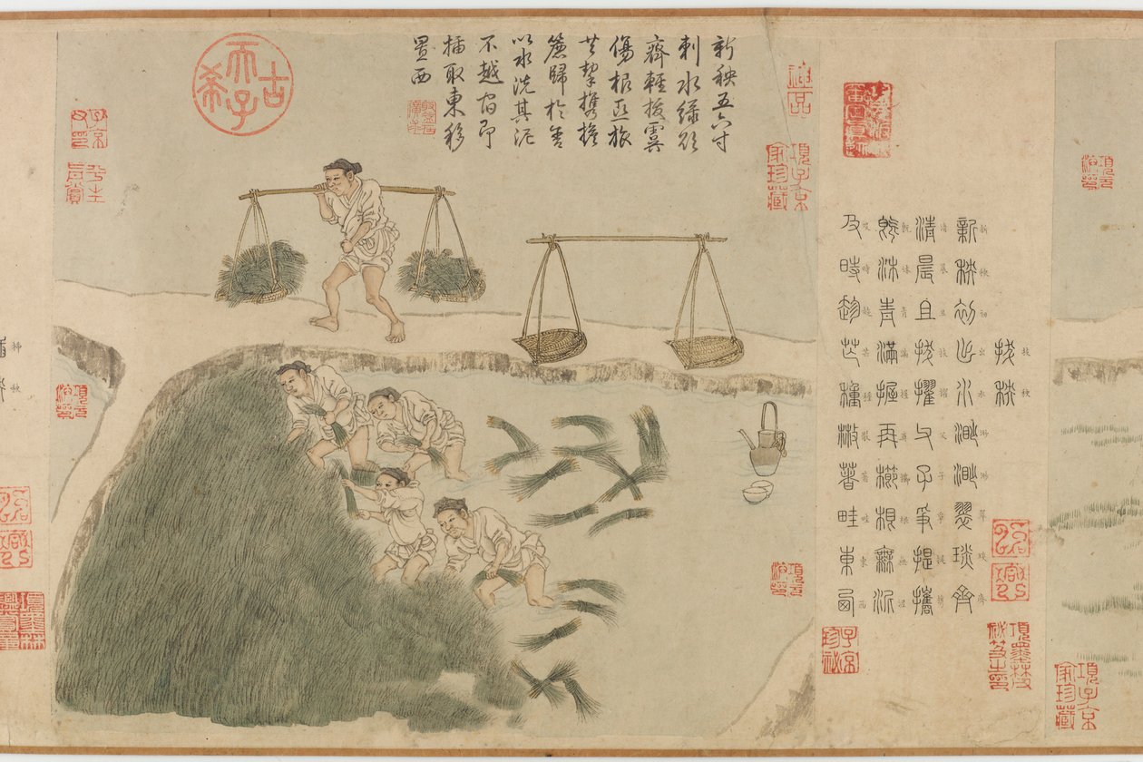 Reis pflügen, Yuan-Dynastie (Tinte und Farbe auf Papier) von Cheng Qi