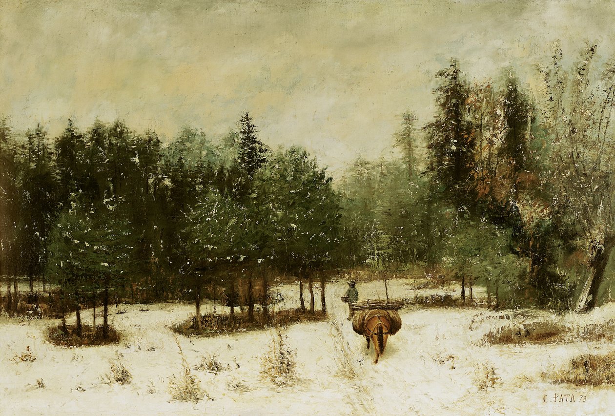 Eingang zum Wald im Winter. Schneeeffekt, 1873 von Cherubino Pata