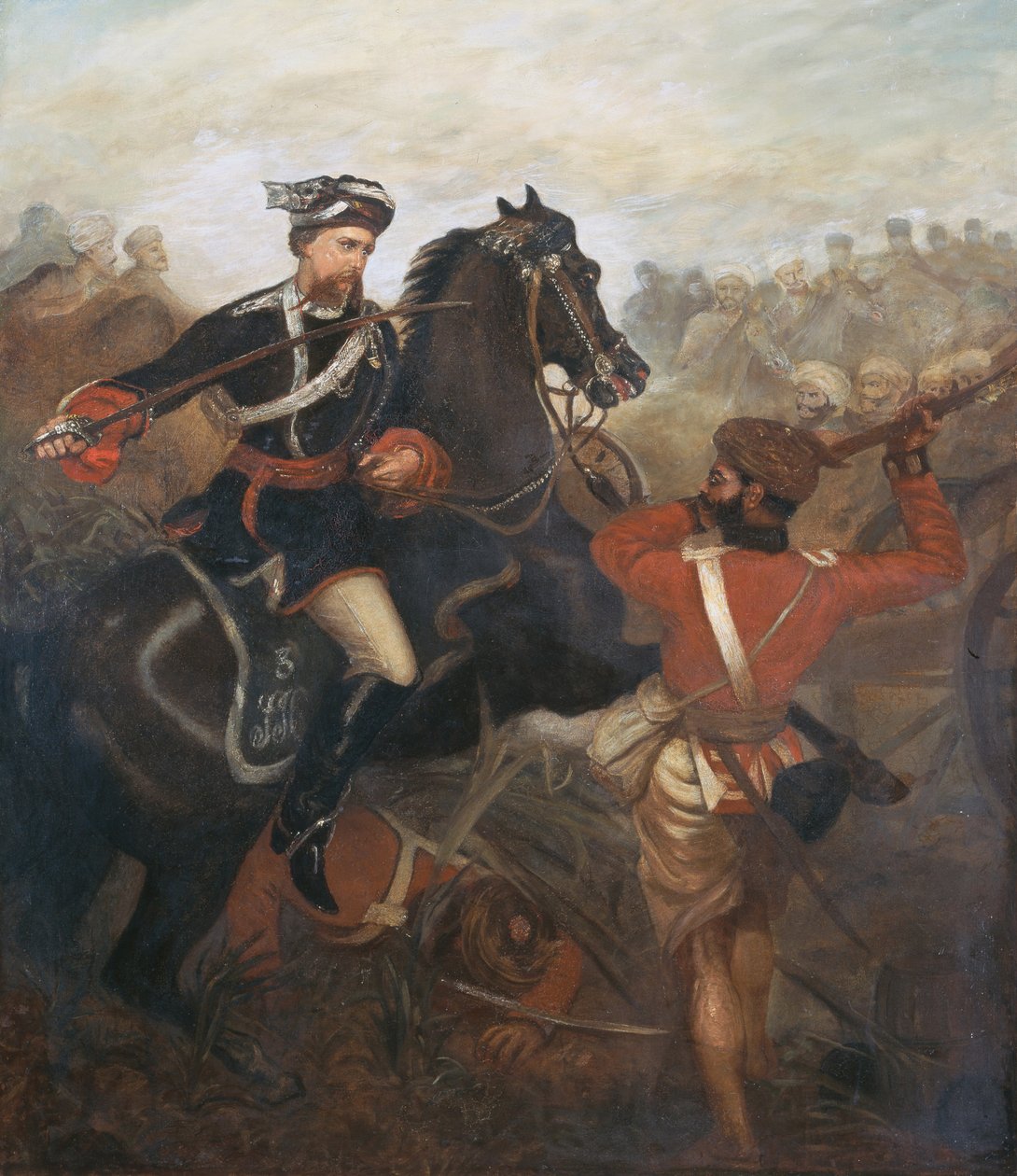 Leutnant Frederick Robertson Aikman (1828-88) verdient das Victoria-Kreuz in Lucknow während des indischen Aufstands am 1. März 1858, um 1860 von Chevalier Louis William Desanges
