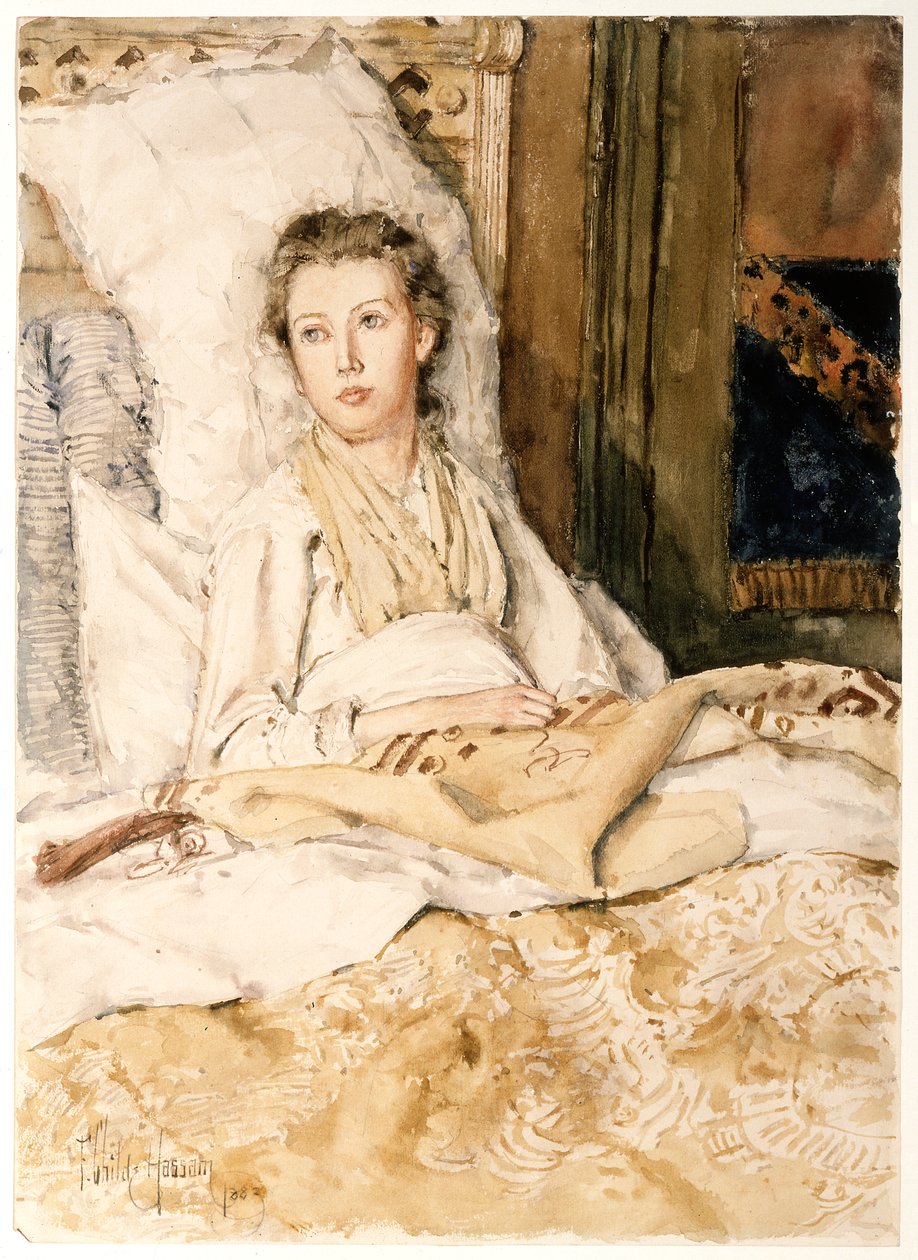 Maud beim Nähen von Childe Hassam