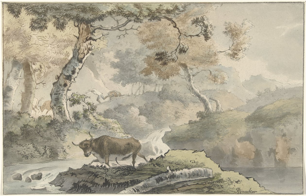 Waldlandschaft mit Stier von Christiaan Josi