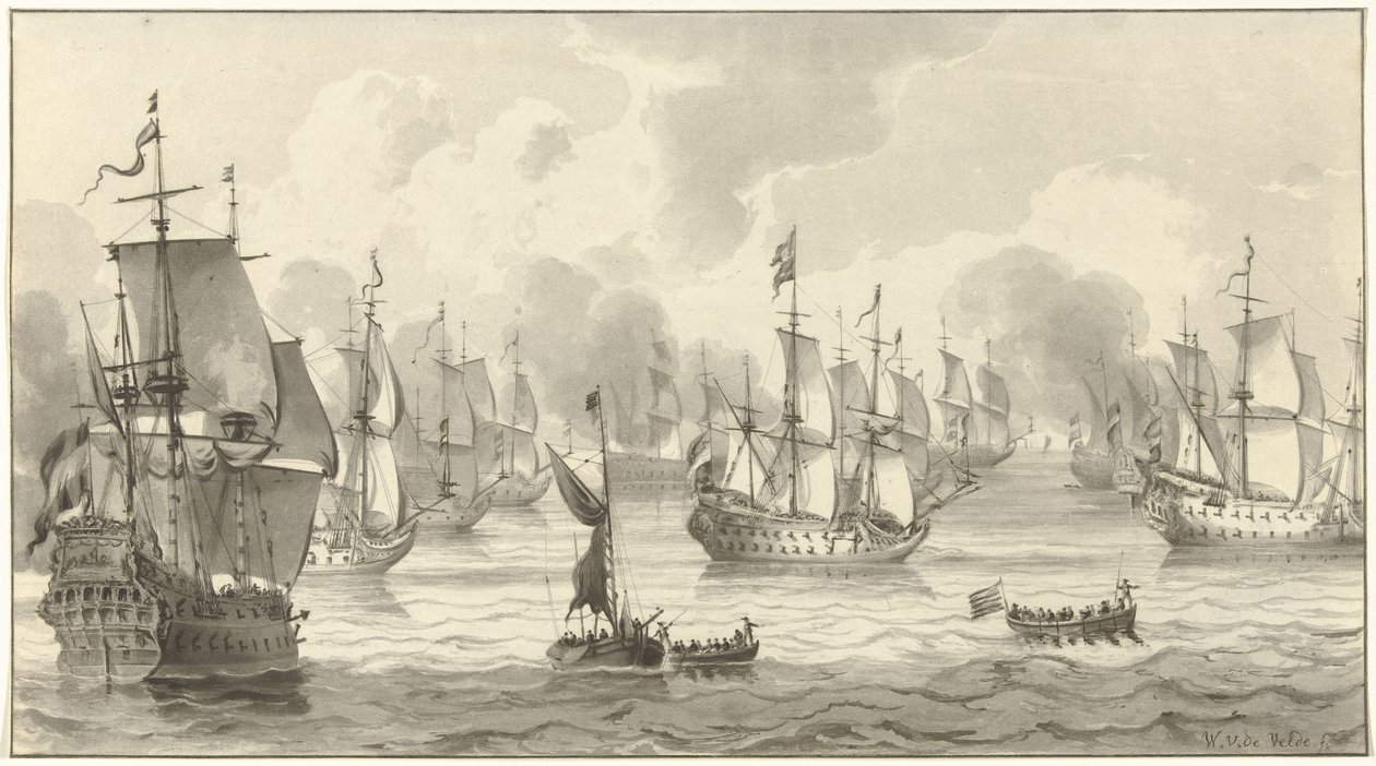 Meeresansicht mit Kriegsflotte von Christiaan Josi