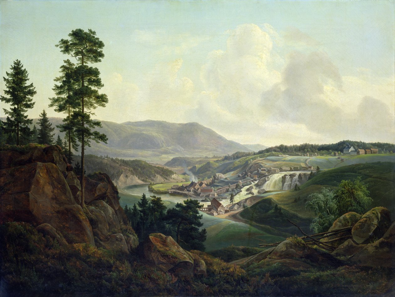 Sägewerk in Norwegen, 1827 von Christian Ernst Bernhard Morgenstern