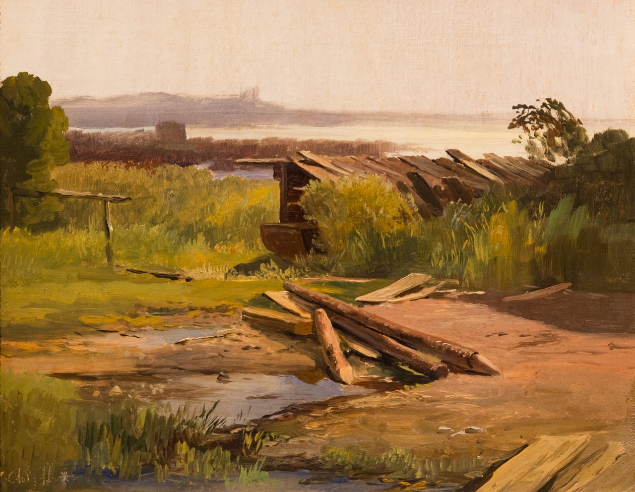 Landschaft an einem Fluss oder See in Bayern, Deutschland von Christian Ernst Bernhard Morgenstern
