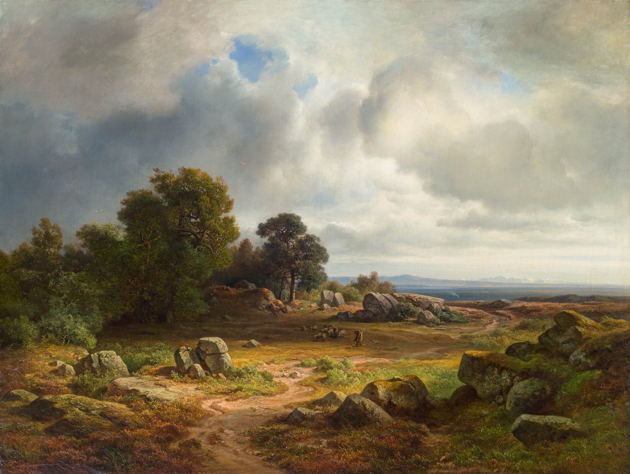 Weite Landschaft mit Schafherde von Christian Morgenstern